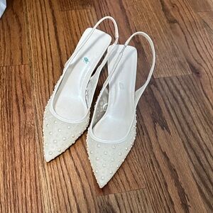 Aldo Pearl-Embellished Cream Slingback Heels